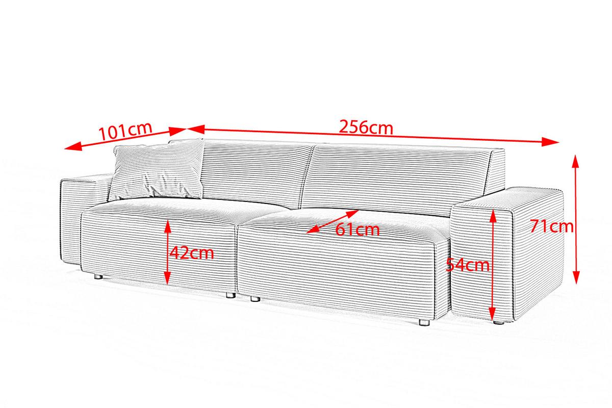 SOFA RANI Grün Cord - Schwarz/Olivgrün, Kunststoff/Textil (256/71/101cm) - KAWOLA