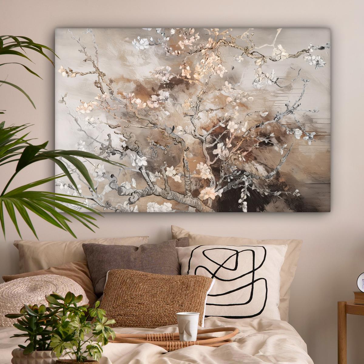 LEINWANDBILD Mandelblüte - Kunst - Van Gogh - Beige - Abstrakt Groß 140x90 cm - Braun, Textil (140/90cm) - MuchoWow