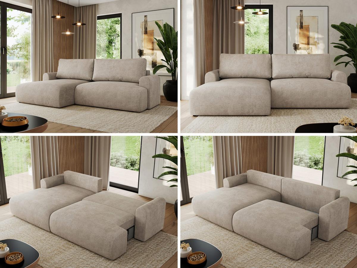 ECKSCHLAFSOFA TONO L Beige Struktur - links - Beige/Schwarz, Kunststoff/Textil (260/150cm) - MKS