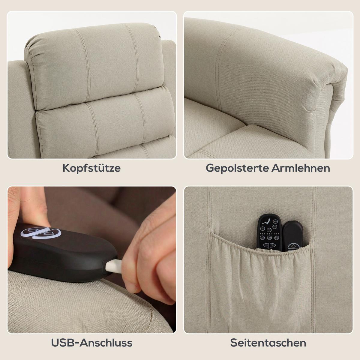 RELAXSESSEL Polyester Metall Beige - Beige/Schwarz, Textil/Metall (87/108/87.5cm) - HOMCOM