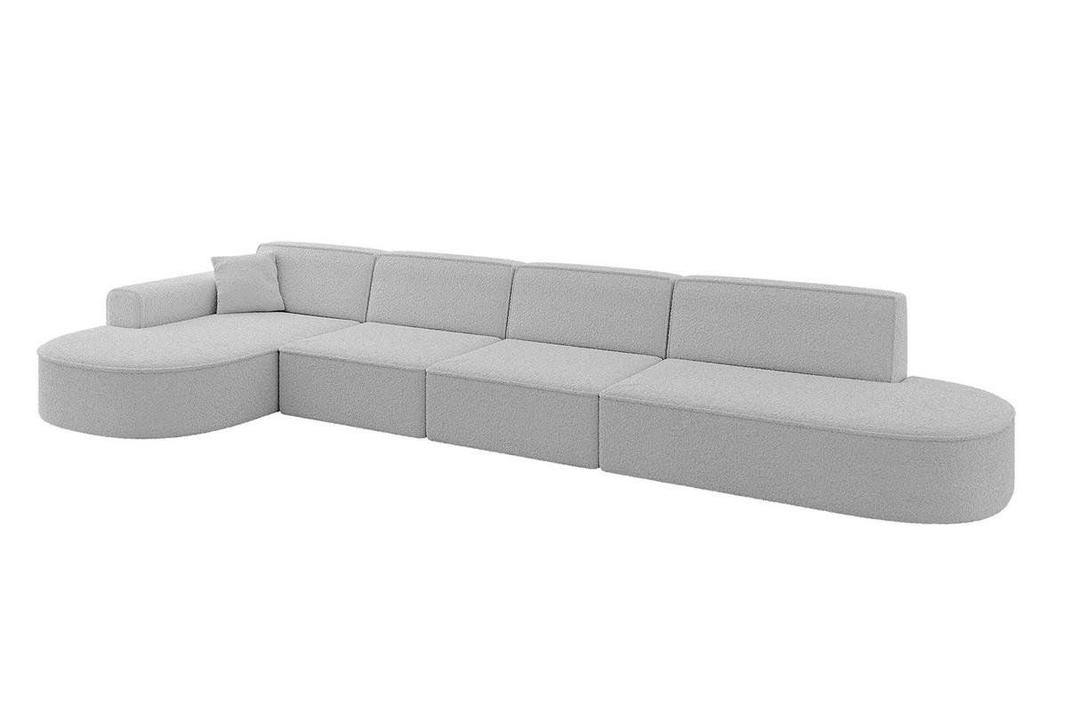 ECKSOFA Ottomane Links MARI-L3 - 413x171x79 cm Hellgrau Bouclé - Hellgrau/Schwarz, Holzwerkstoff/Kunststoff (165/406cm) - ALTDECOR