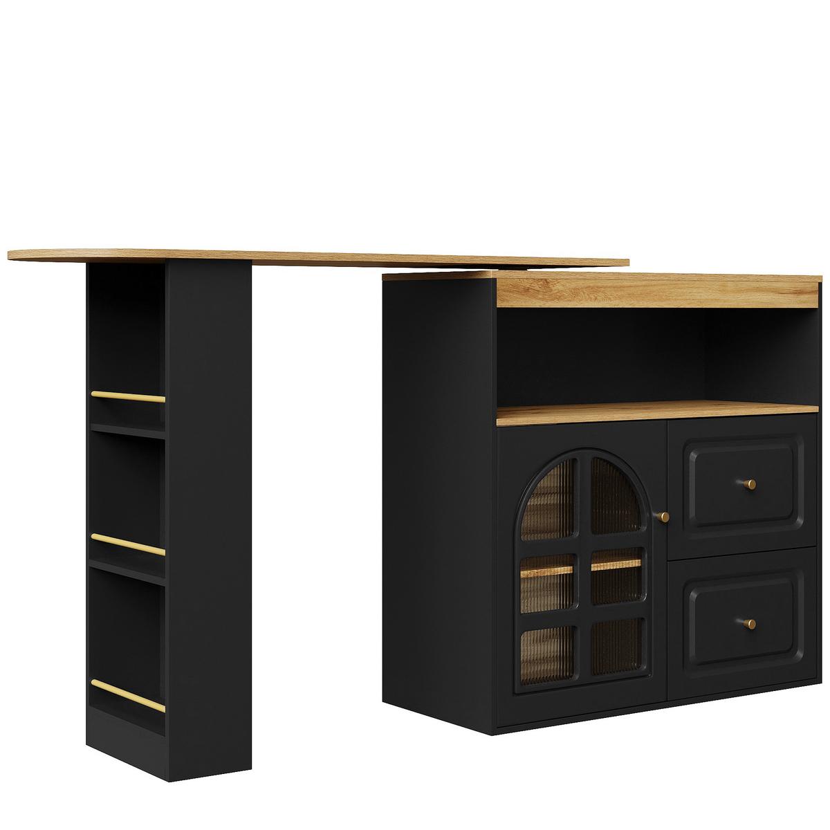BARTISCH 360° Drehbar Schwarz Ausziehbar Sideboard mit Glastür & Schubladen - Schwarz, Holzwerkstoff (39/138/104cm) - Urban Meuble