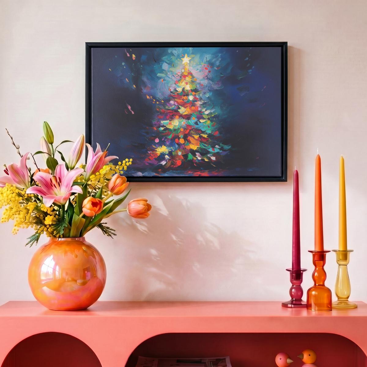 LEINWAND Bilder mit Rahmen - Weihnachtsbaum - Weihnachten - Abstrakt - Farbenfroh - 30x20 - Multicolor, Textil (30/20cm) - MuchoWow