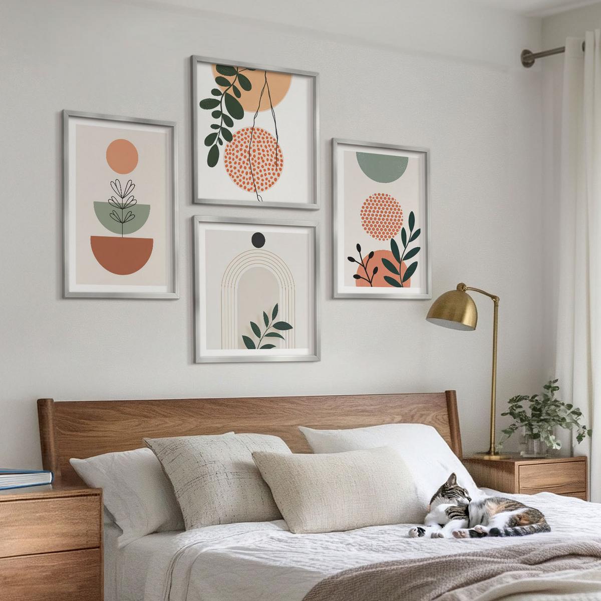 BILDER SET 4er Set - 50x50 cm & 40x60 cm Silberner Rahmen - Moderne Pflanzenmotive - Silberfarben, Kunststoff (50/50cm) - TULUP