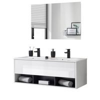 BADMÖBEL-SET 2-teilig 120 cm weiß Hochglanz, grau mit Doppel-Waschbecken - Weiß Hochglanz/Grau, Glas/Holzwerkstoff (120/190/47cm) - Furn.Design