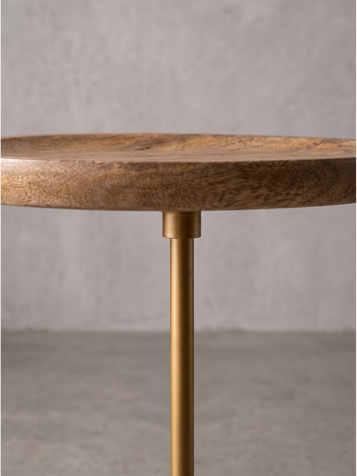 BEISTELLTISCH DURANCE, Mango Massivholz, Weiß-Mango, Ø 40 x 55 cm - Goldfarben/Braun, Holz (40/40/55cm) - KADIMA DESIGN