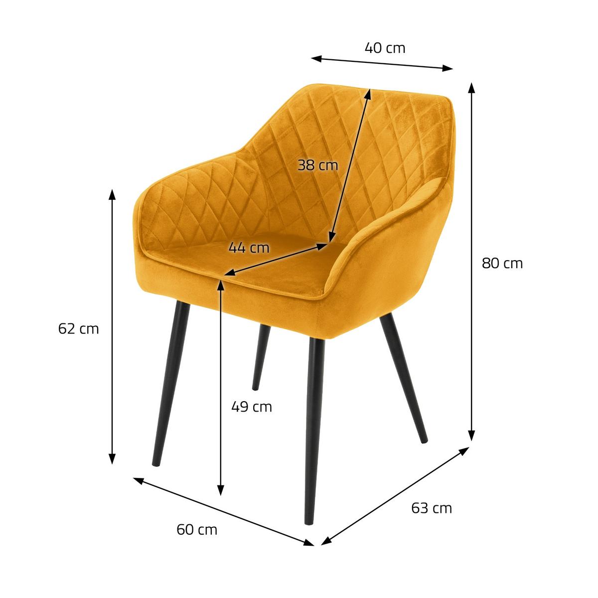 ESSZIMMERSTUHL 4er Set Senfgelb Samt - Gelb/Schwarz, Textil/Metall (63/80/60cm) - ML-DESIGN