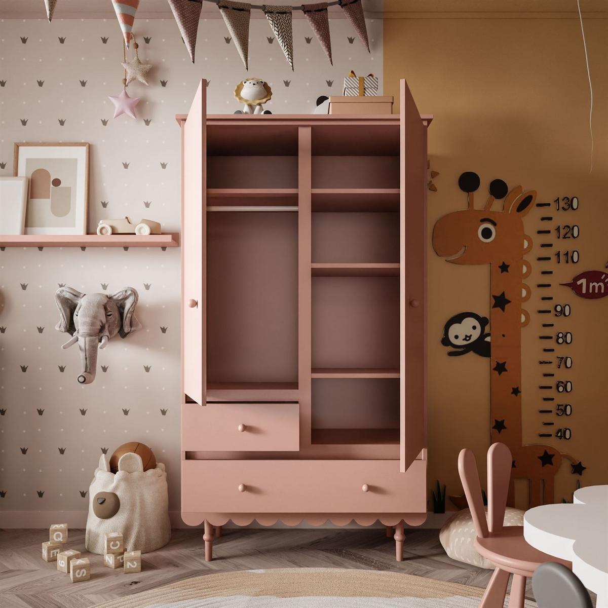 KLEIDERSCHRANK Zweitüriger BABUSHKA, Natürlich Rosa - Rosa, Holzwerkstoff (104/183/50cm)