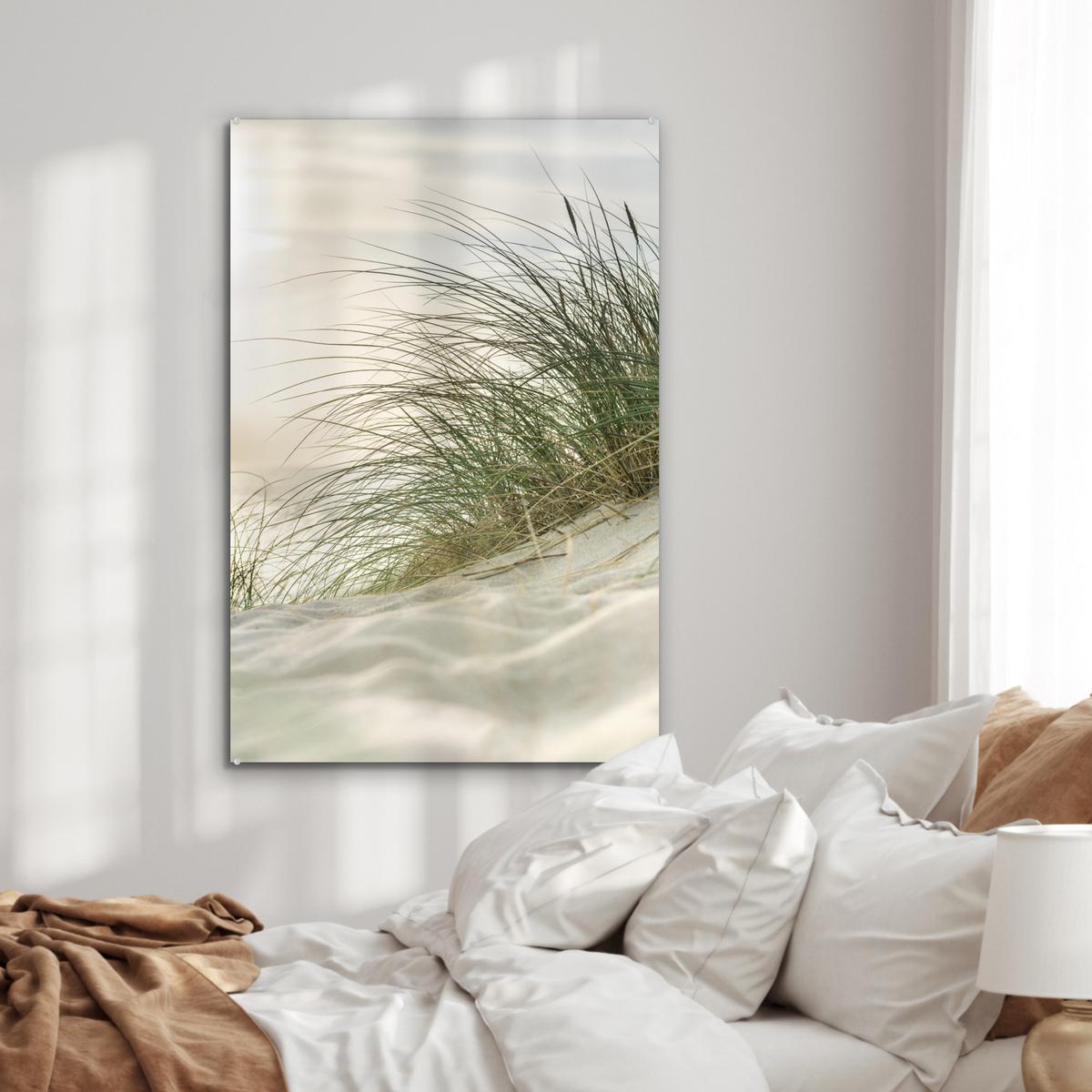 ACRYLGLASBILD Dünen mit Strandhafer in der Sonne des Nationalparks Schleswig-Holsteinisches Wattenmeer 80x120 cm - Creme, Glas (80/120cm) - MuchoWow