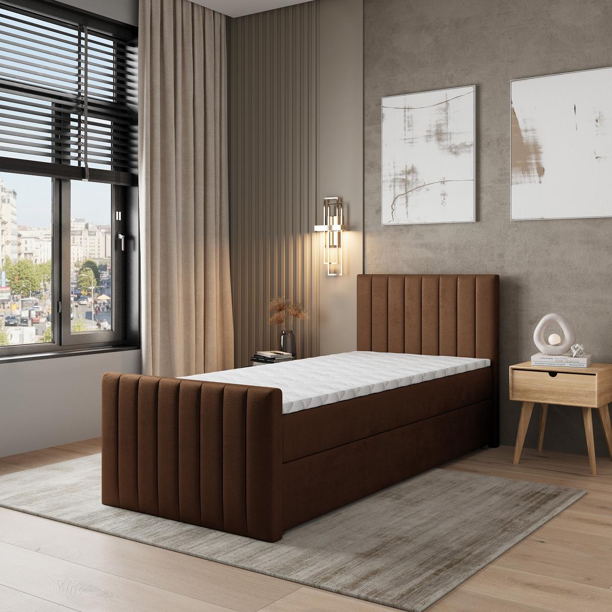 BOXBETT ARION 80 80x200 cm mit Matratze und Topper, H2+H3 - Braun - Braun, Holz (80/200cm) - MASSENO