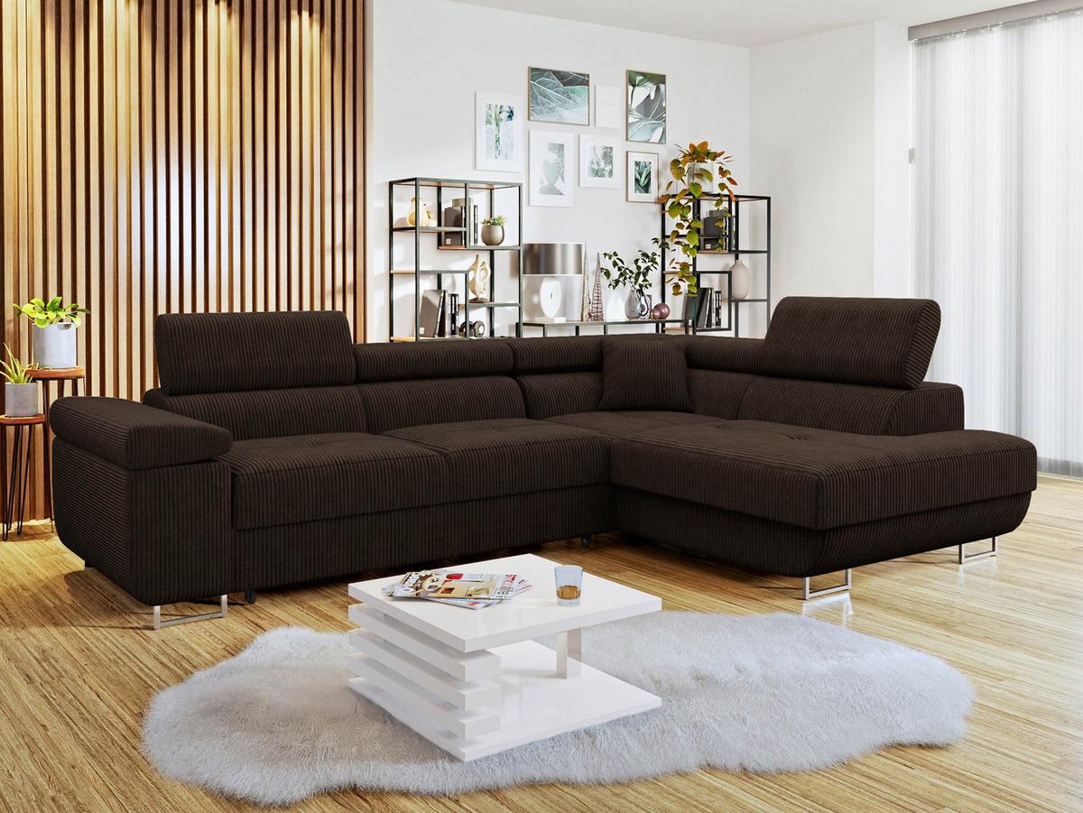 ECKSOFA Torezio Cord, Seite: Rechts - Nussbaumfarben, Holz/Textil (274/203cm) - MIRJAN24