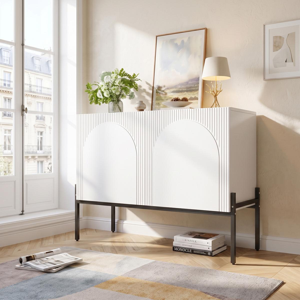 SIDEBOARD 100cm mit Bogendesign, 2 Türen, Metallbeine - Weiß, Holzwerkstoff (100/75/40cm) - Urban Meuble