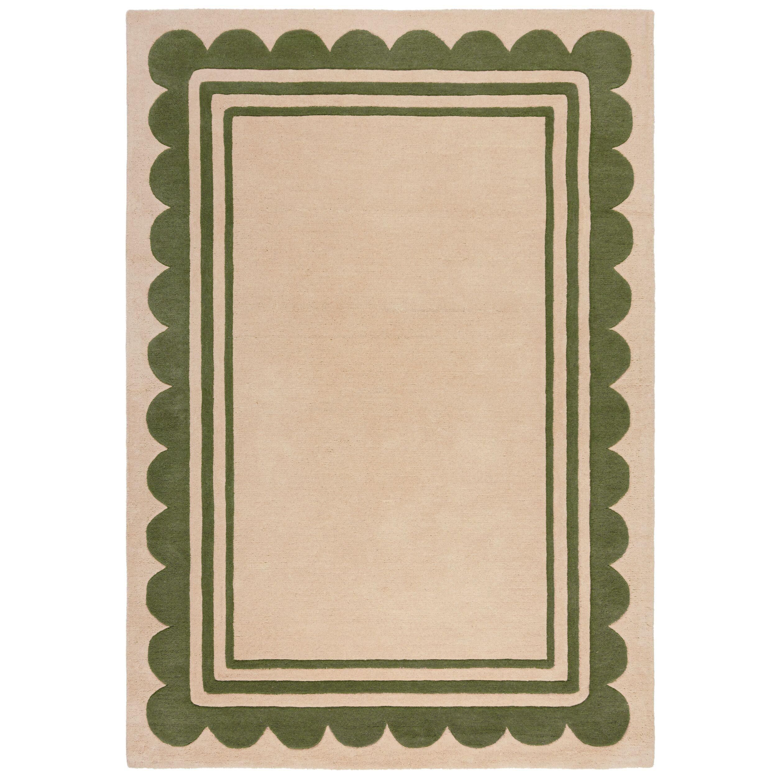 WOLLTEPPICH WENSUM, mit grafischem Muster mit Rahmen, Grün-Beige, 120 x 170 cm - Grün, Textil (170/120cm) - KADIMA DESIGN