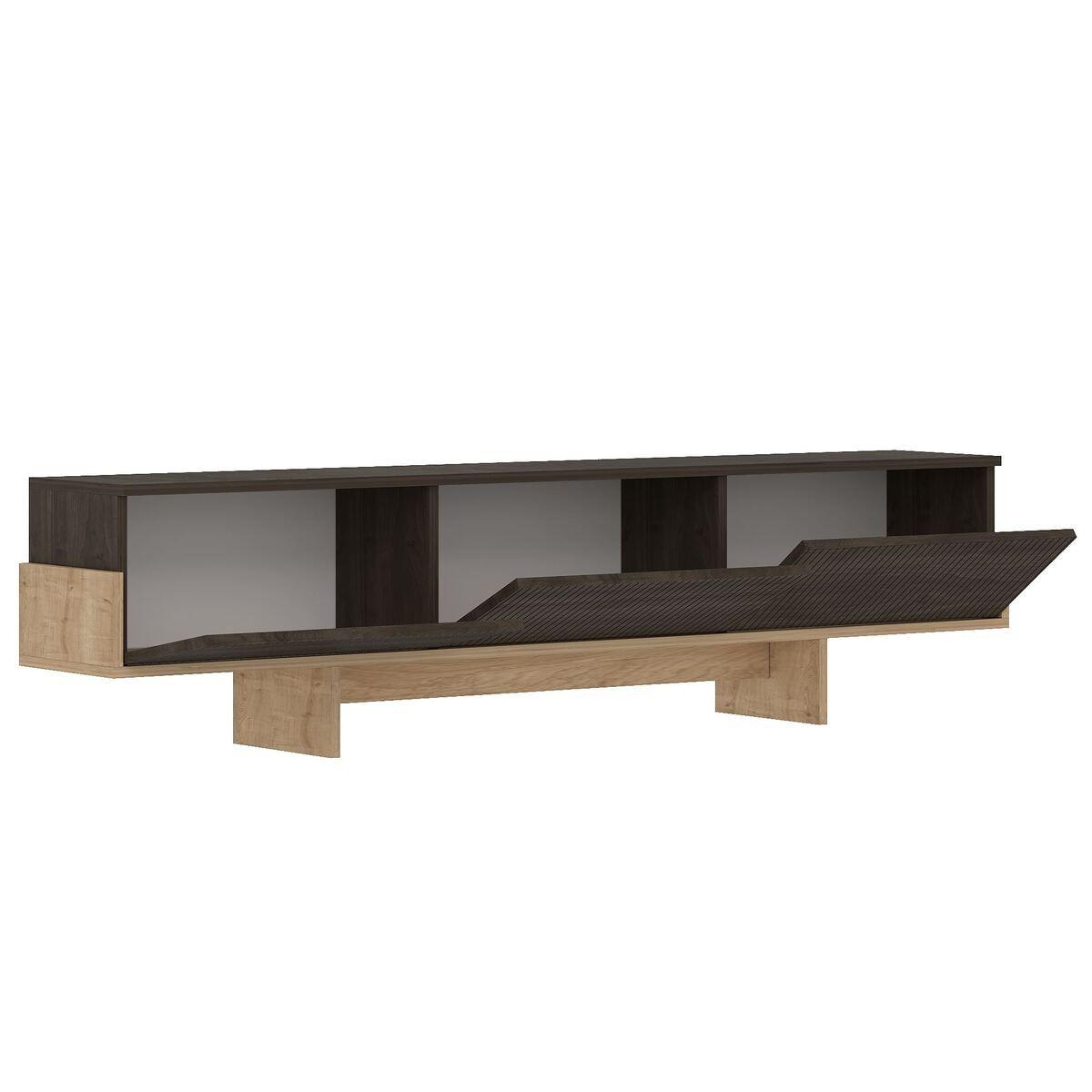 TV-MÖBEL mit 3 abklappbaren Türen gestreift 30/180/44,6 cm - Eichefarben, Holzwerkstoff (30/44.6/35cm) - Calicosy
