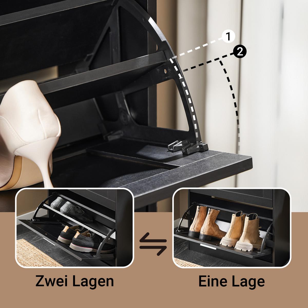 SCHUHSCHRANK Schwarz - Schwarz, Holzwerkstoff (60/80/25cm) - SoBuy