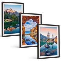 BILDER SET 3er Set - 40x60 cm Schwarzer Rahmen - Spiegelungen der Felsen in Bergseen - Schwarz, Kunststoff (40/60cm) - TULUP