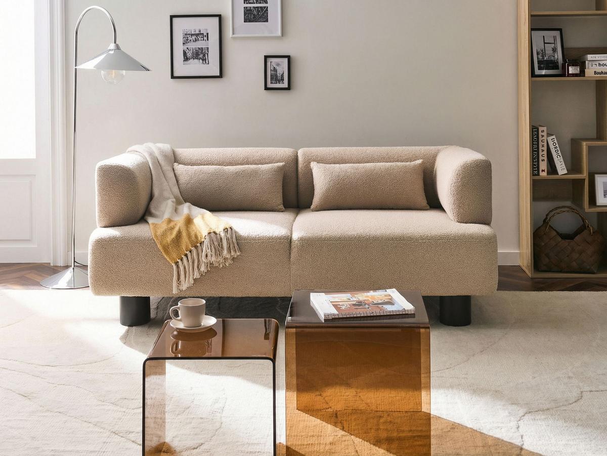 2-SITZER-SOFA Bouclé Beige Movik - Dunkelbraun, Textil (183/74/90cm) - Beliani