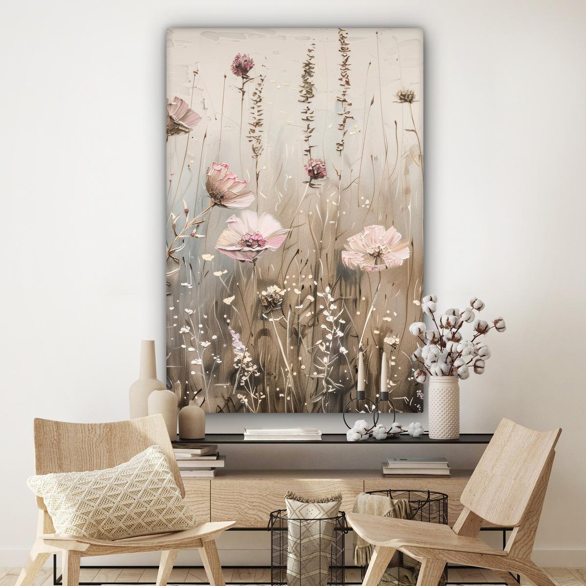 LEINWANDBILD Blumen - Rosa - Modern - Beige Deko Groß 90x140 cm - Beige, Textil (90/140cm) - MuchoWow