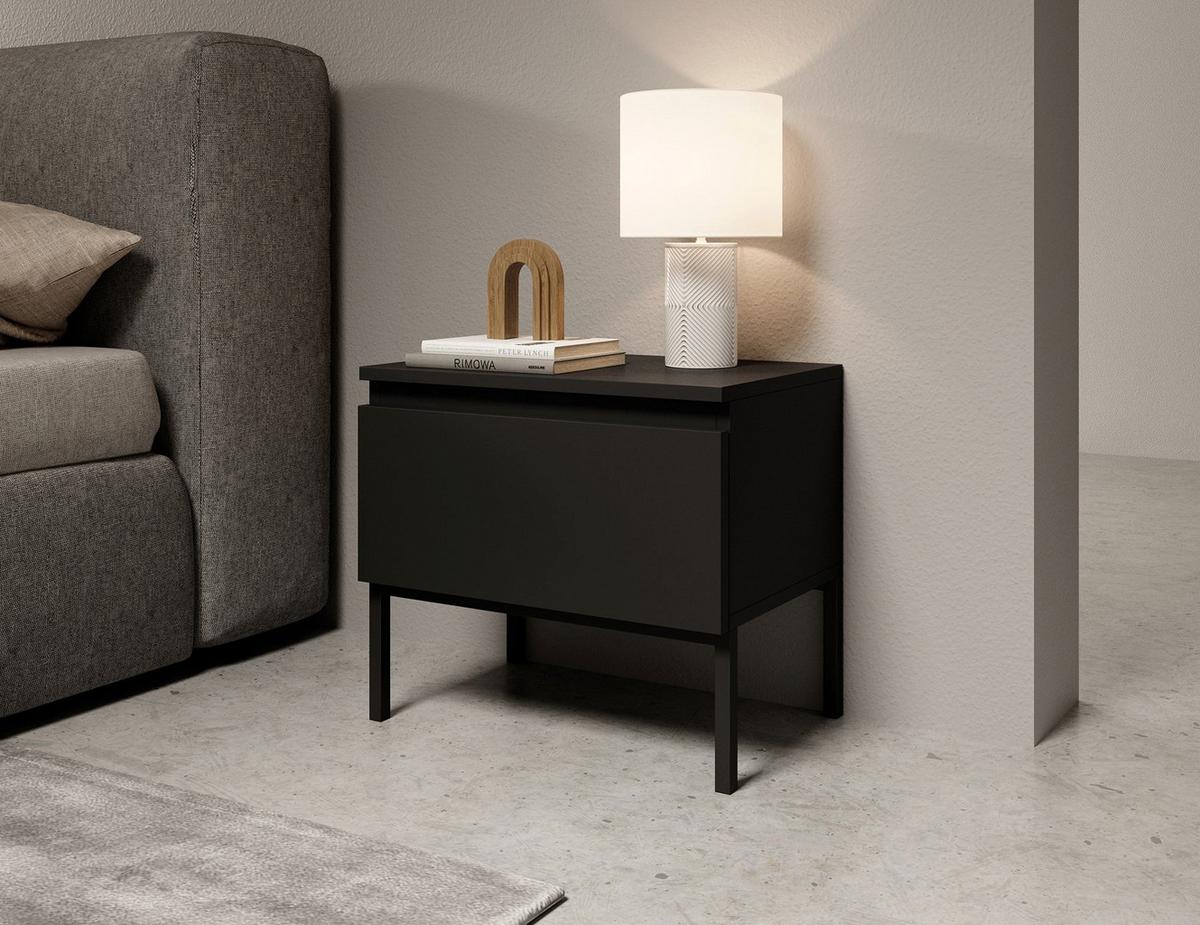 NACHTSCHRANK Bemmi Schwarz mit schwarzen Beinen - Schwarz, Holzwerkstoff/Metall (49/43/32cm) - Selsey