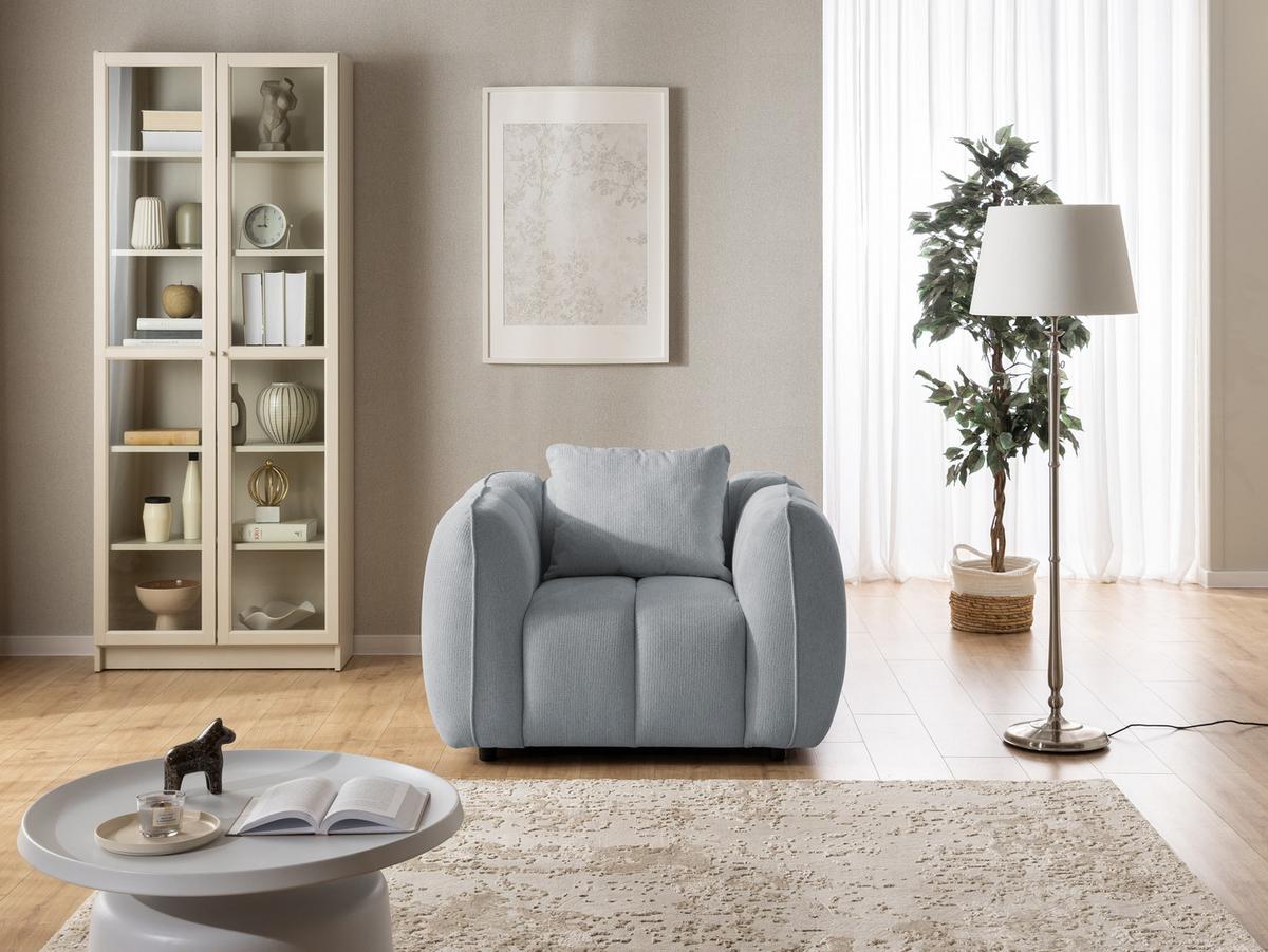SESSEL Nubira in tief gesteppter Bubble-Optik aus weichem Grau Strukturstoff im modernen Design - Schwarz/Grau, Holz/Kunststoff (115/69/89cm) - S-Style Möbel
