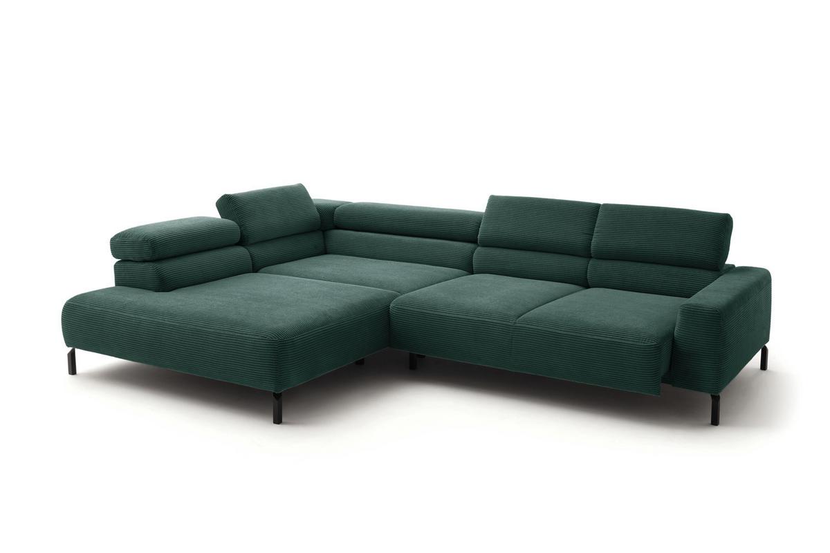 ECKSOFA DELIA Smaragdgrün Cord Relaxfunktion - Smaragdgrün/Schwarz, Textil/Metall (276/219cm) - KAWOLA