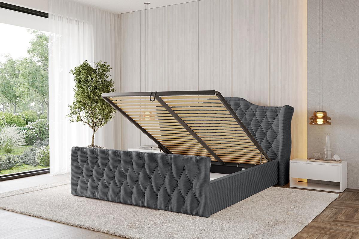 POLSTERBETT mit Bettkasten, Fußteil und Lattenrost, Boxbett mit Matratze H3/H4 - ZORAN-Z 120x200 Dunkelgrau - Anthrazit, Holzwerkstoff/Textil (120/200cm) - ALTDECOR