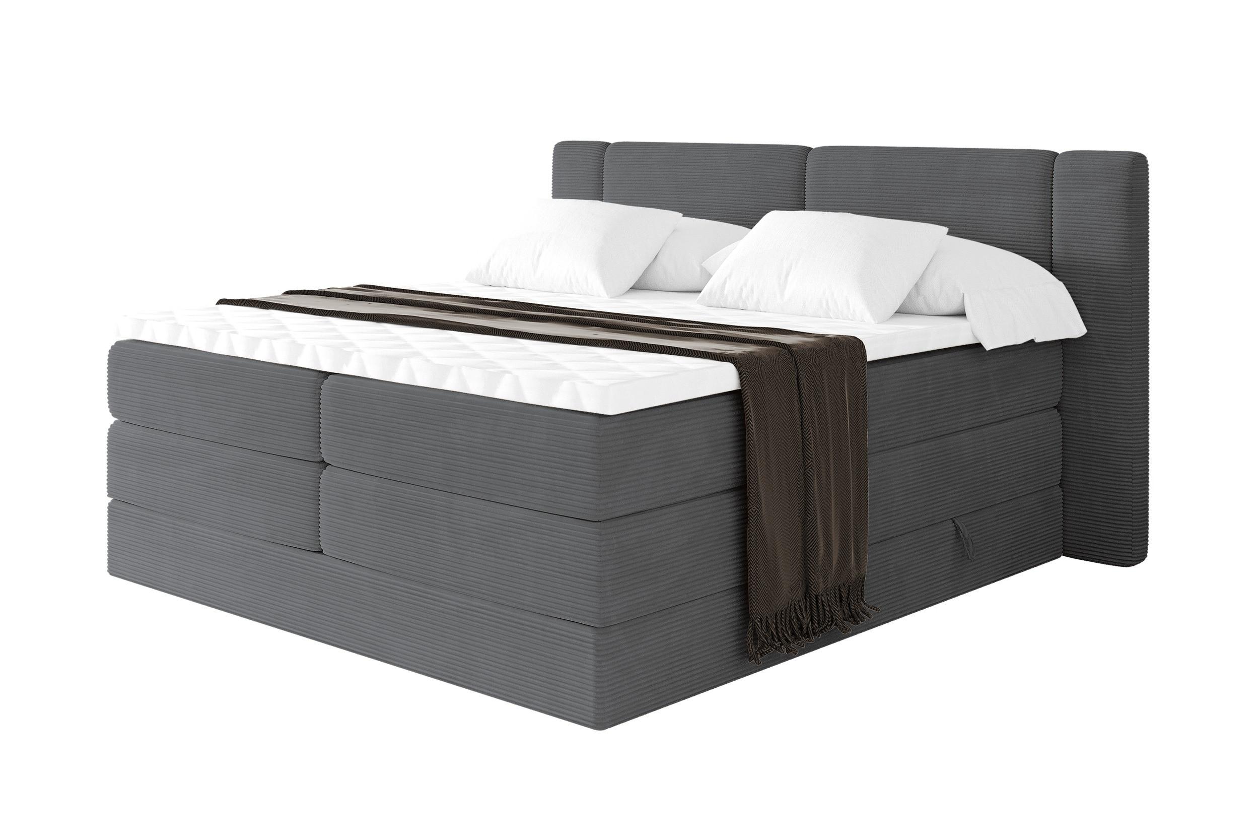 BOXSPRINGBETT mit Matratze H3/H4 - EVON KING - 180x200 cm Dunkelgrau - Graphitfarben, Holzwerkstoff (180/200cm) - ALTDECOR