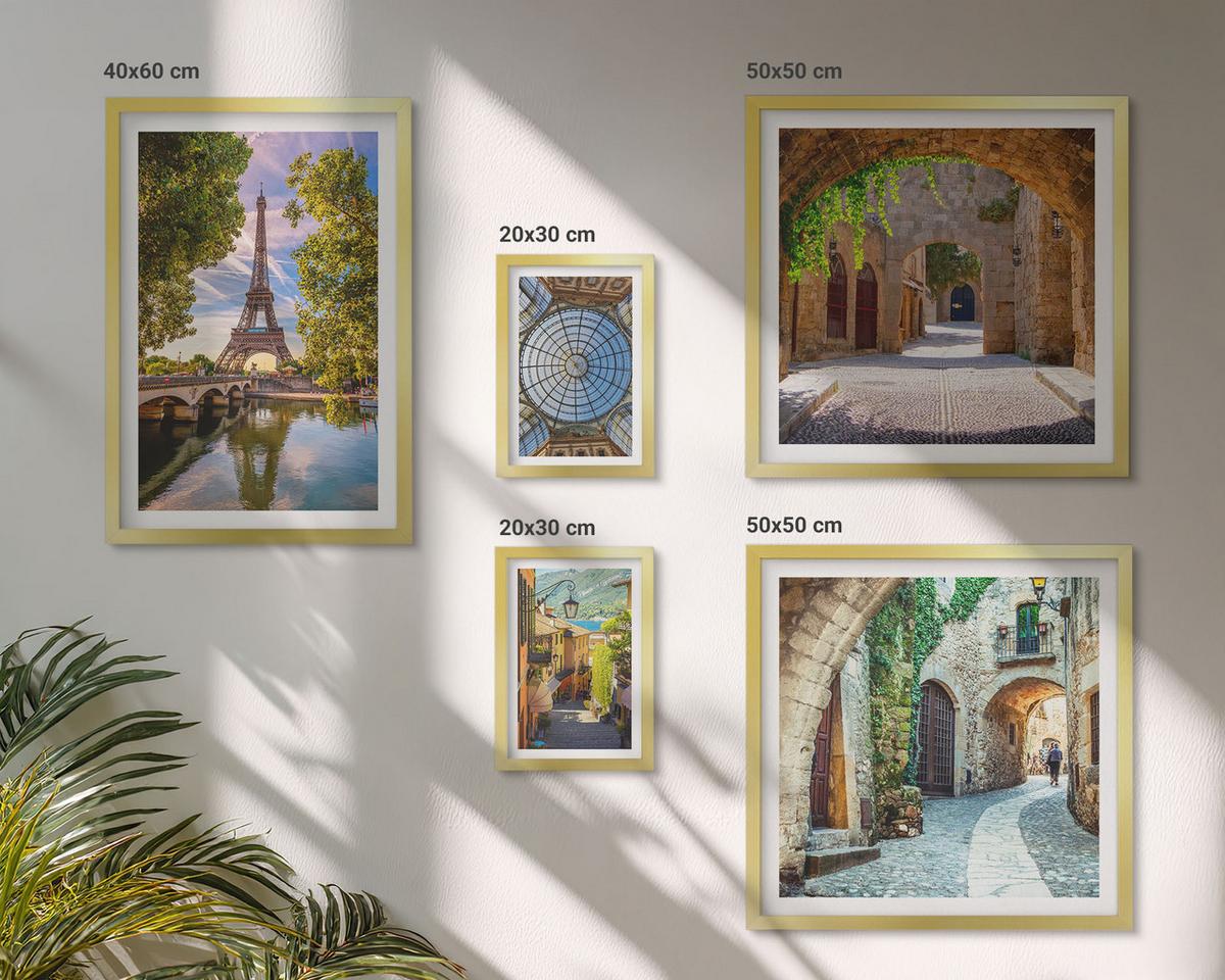 BILDER SET 5er Set - 50x50 cm & 20x30 cm & 40x60 cm Goldrahmen - Grüne, saftige Blätter - Goldfarben, Kunststoff (40/60cm) - TULUP