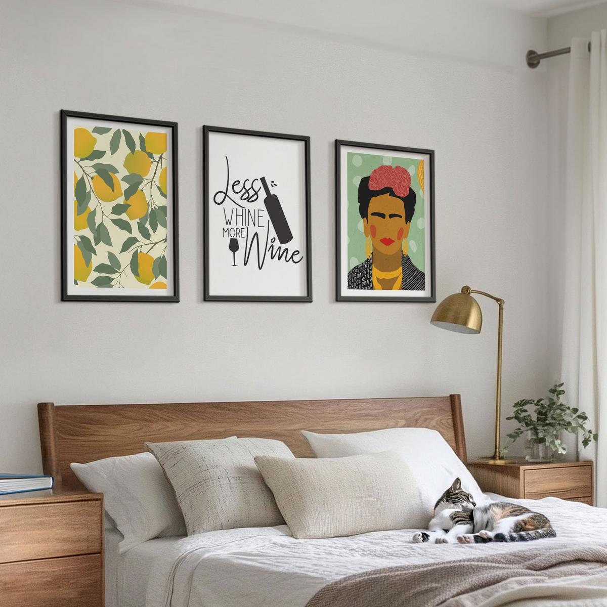 BILDER SET 3er Set - 40x60 cm Schwarzer Rahmen - Zitronenweinporträt von Frida - Schwarz, Kunststoff (40/60cm) - TULUP