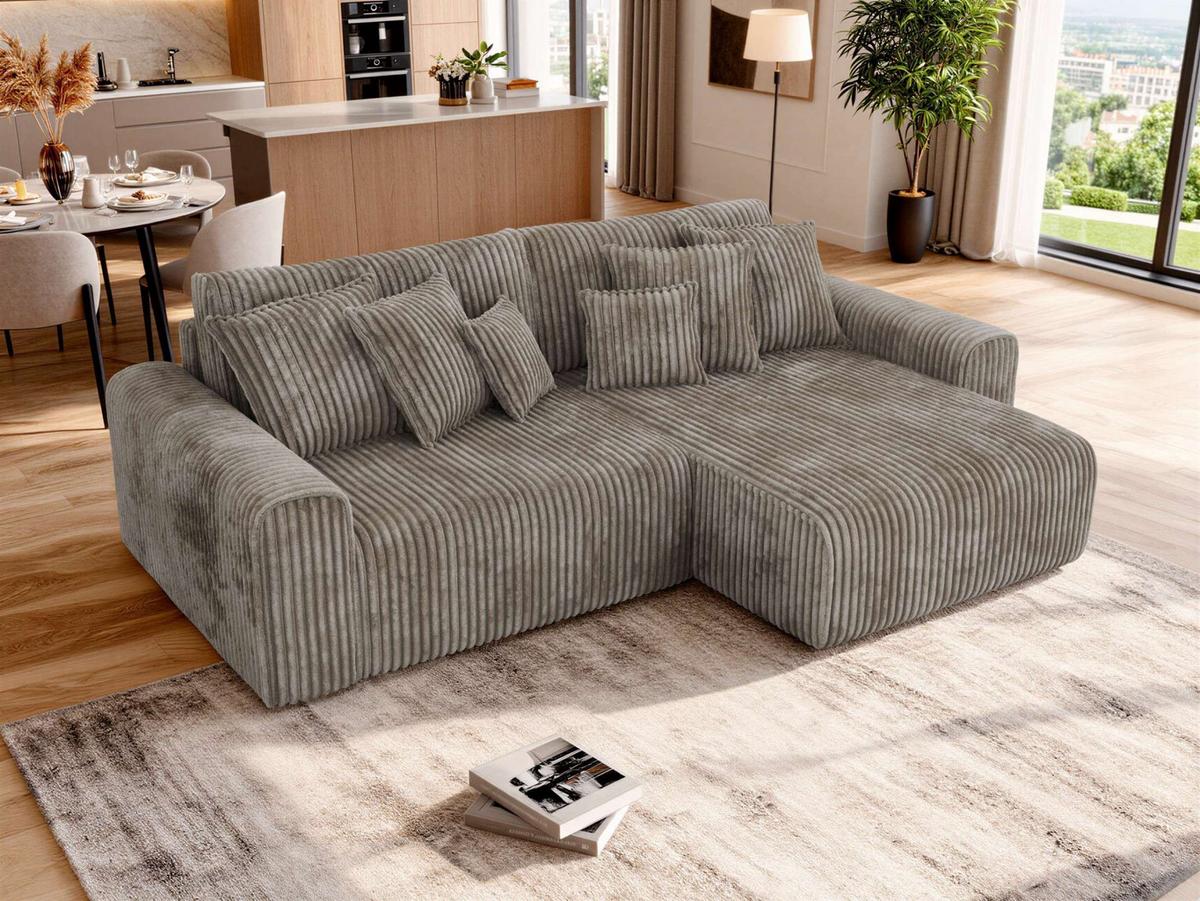 ECKSOFA ELARA L Hellbraun Cord - Hellbraun/Schwarz, Kunststoff/Textil (278/192cm) - MKS