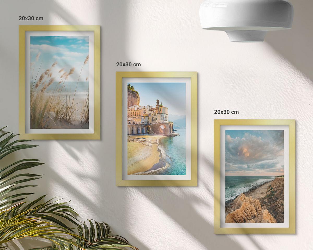 BILDER SET 3er Set - 20x30 cm Goldrahmen - Landschaften Strand Klippen Stadt - Goldfarben, Kunststoff (20/30cm) - TULUP