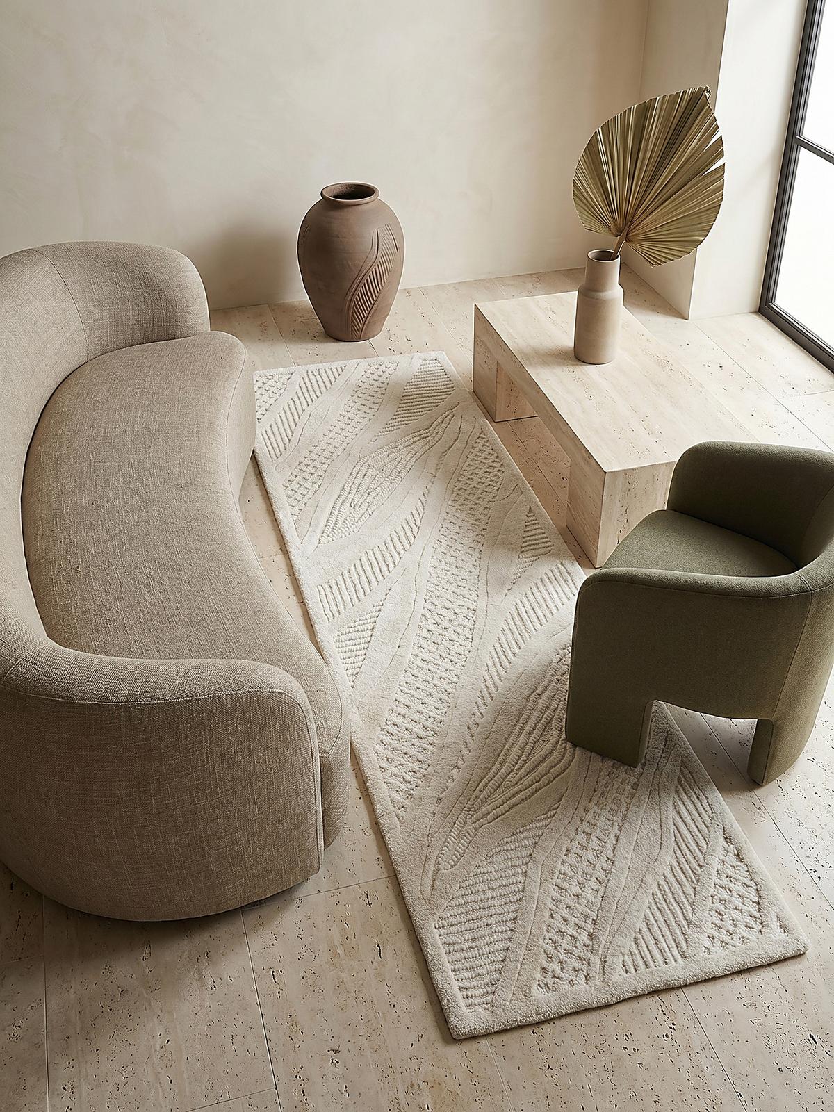 TEPPICH aus Wolle CARVE in Weiß, abstrakt, Florhöhe 14 mm, 80 x 230 cm - Beige, Textil (230/80cm) - KADIMA DESIGN