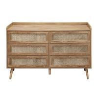 KOMMODE mit 6 schubladen mit fronten aus natürlichem rattan - PALMO 120/39/79 cm - Apfelbaumfarben, Holzwerkstoff (39/79/120cm) - Calicosy