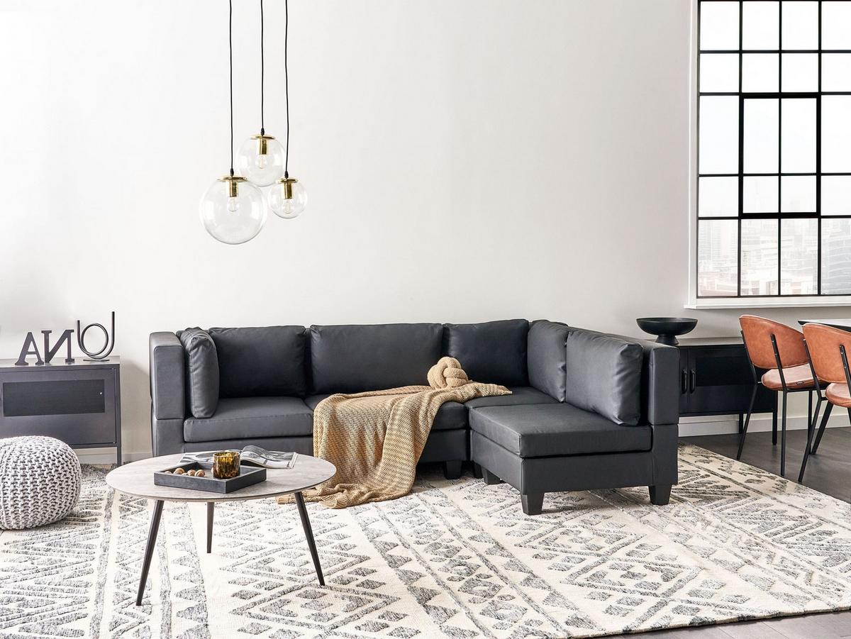 ECKSOFA Modul 4-Sitzer linksseitig Schwarz Kunstleder Unstad - Schwarz, Kunststoff (228/152cm) - Beliani