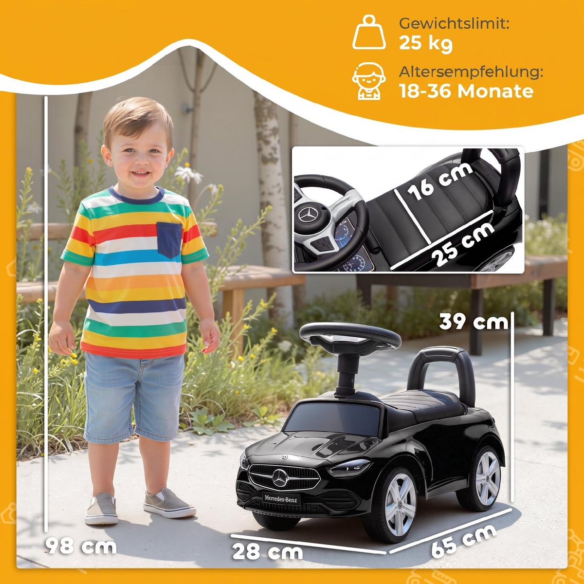 RUTSCHAUTO Kunststoff Stahl Schwarz - Schwarz, Kunststoff (65/28/39cm) - AIYAPLAY