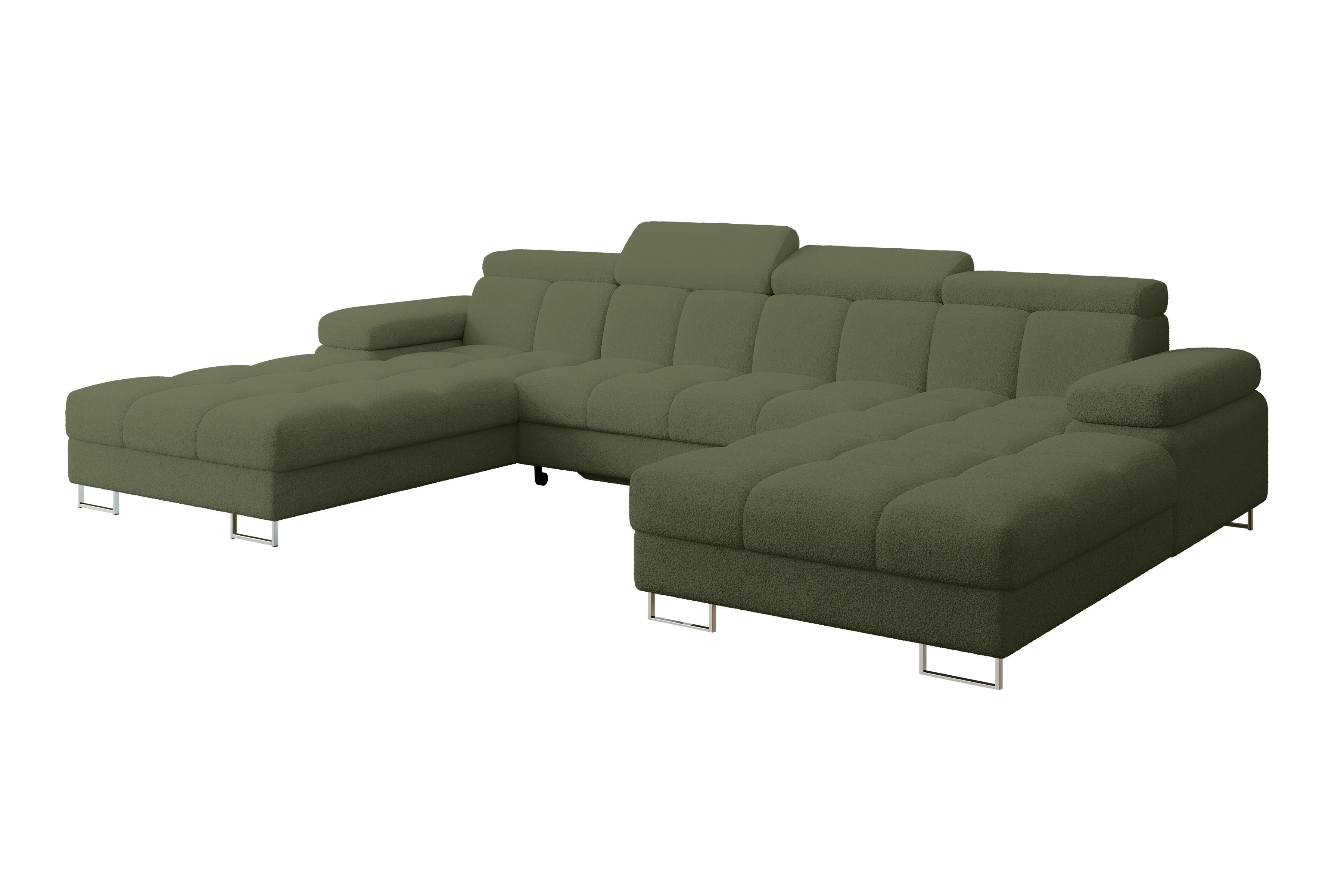 WOHNLANDSCHAFT mit Schlaffunktion und Bettkasten COMA U2 345x203x79 Grün Bouclé - Smaragdgrün, Holzwerkstoff/Textil (345/79/203cm) - ALTDECOR