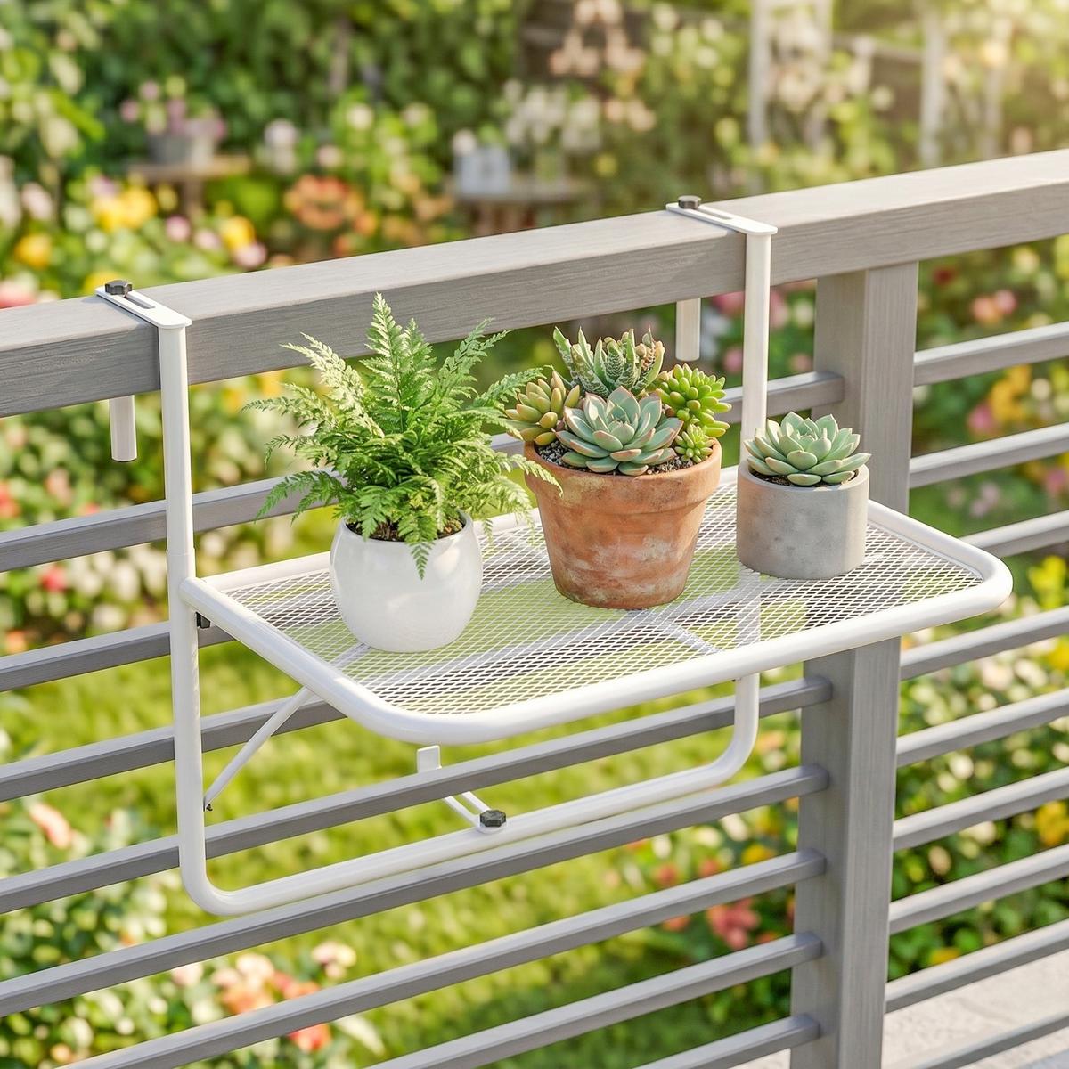 BALKONHÄNGETISCH Gartentisch höhenverstellbar rechteckig Terrasse Beistelltisch - Weiß, Metall (60/56/50cm) - Outsunny