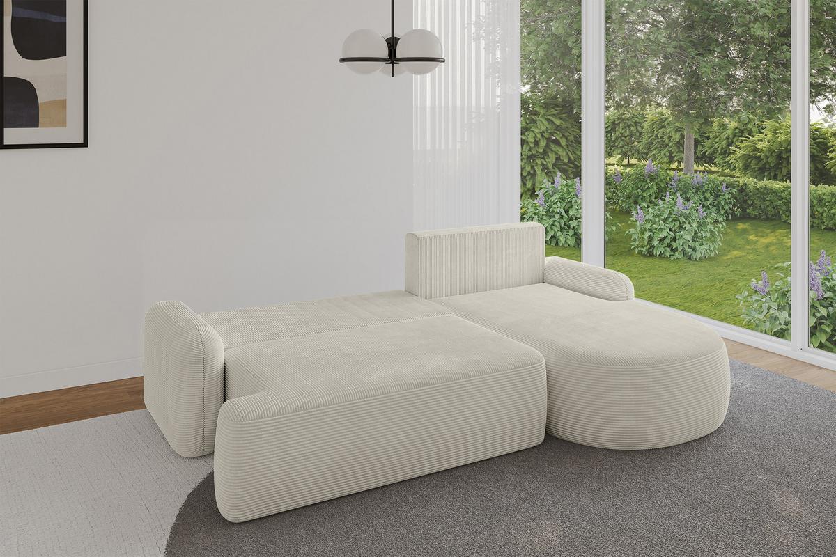 ECKSOFA mit Schlaffunktion und Bettkasten LIRA-L - 264x172x89 Hellgrau - Creme, Holzwerkstoff/Textil (172/264cm) - ALTDECOR
