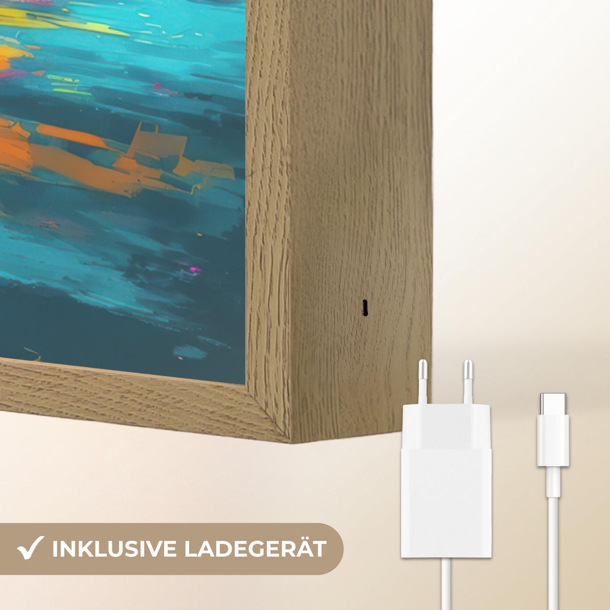 NACHTTISCHLAMPE MIT AKKU Abstrakt - Traktor - Grün 60x90 cm - Dunkelblau, Holzwerkstoff (8/60/90cm) - OnlyWow