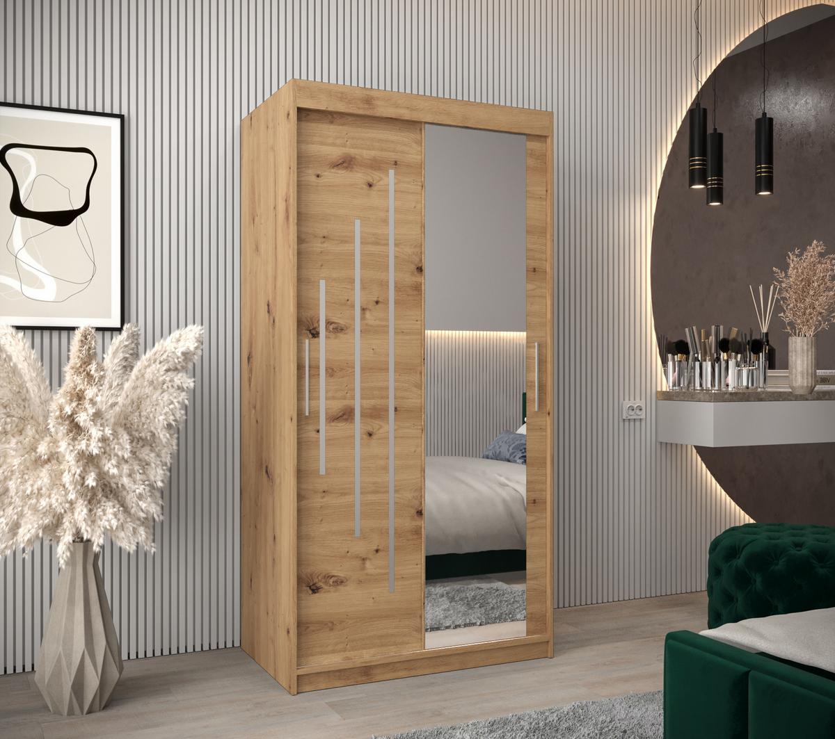 SCHWEBETÜRENSCHRANK 200/100/62 2-türig - Silberfarben/Eiche Artisan, Holz/Kunststoff (100/200/62cm) - Abiks Möbel