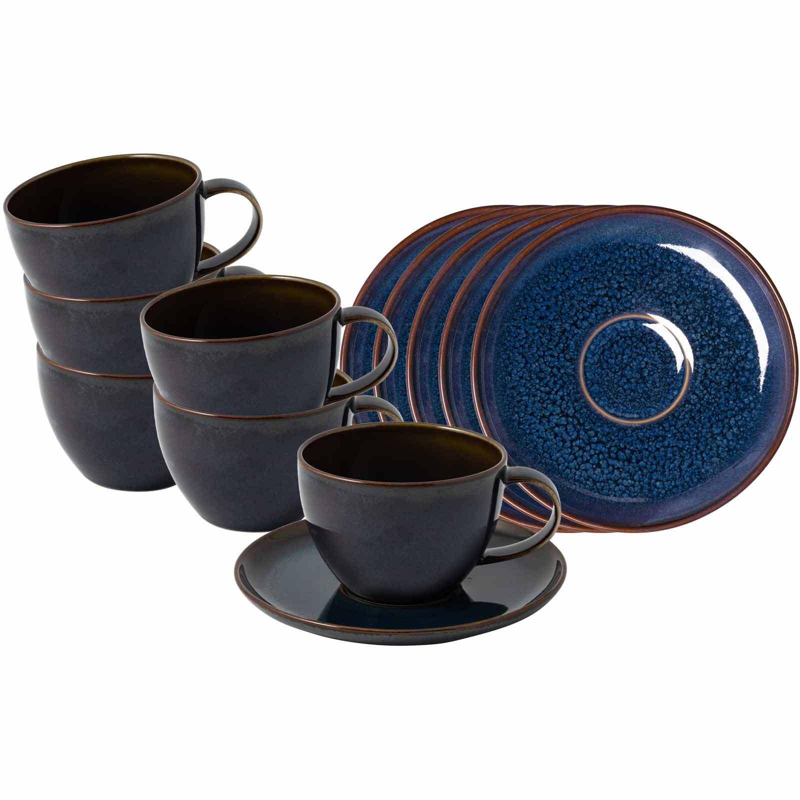 KAFFEETASSEN MIT UNTERTASSEN Crafted Denim 170 ml 12-tlg. - Blau, Keramik (14.9/8.4/14.9cm) - like.Villeroy & Boch