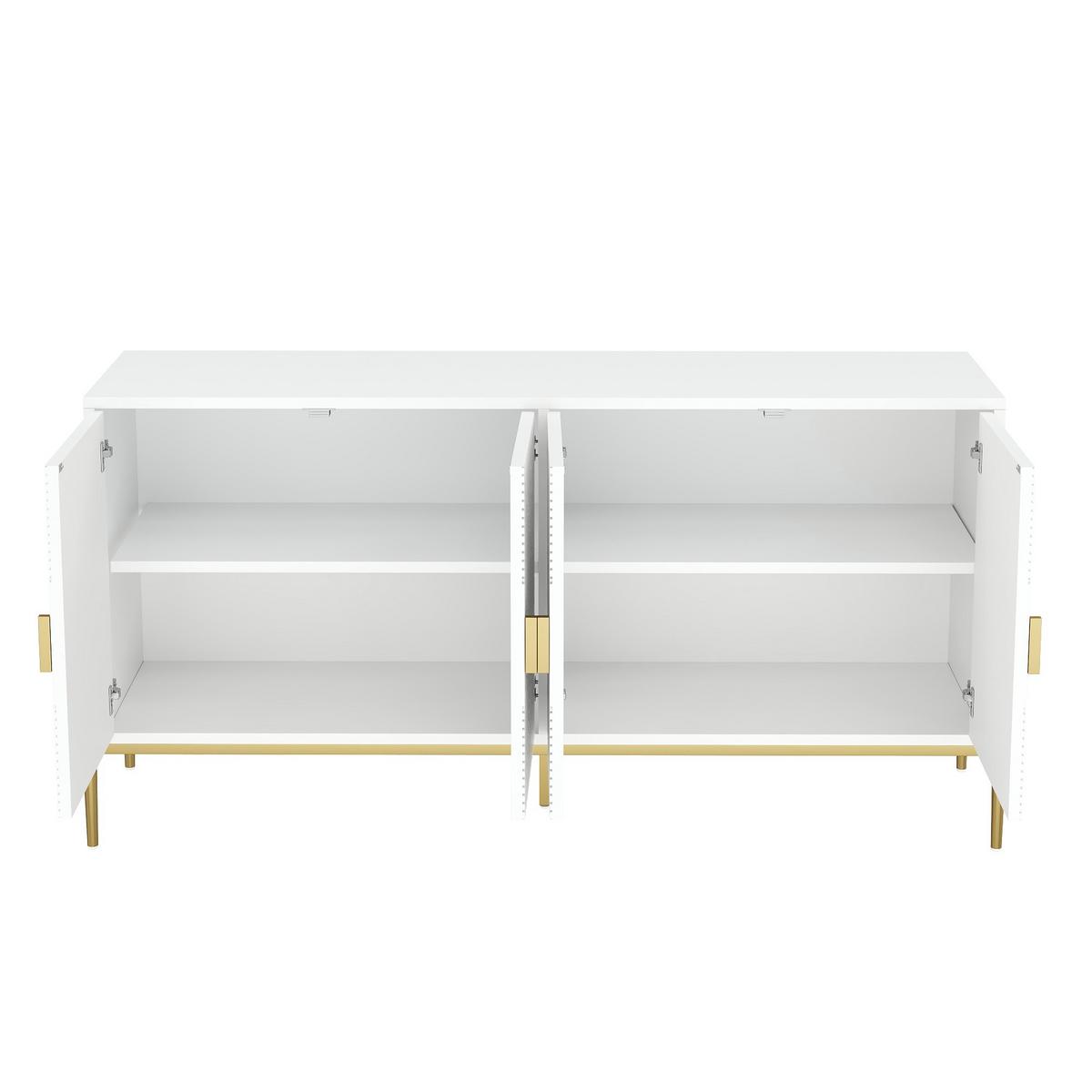 SIDEBOARD Weiß mit Goldbeinen & 4 Türen Geometrisches Design 162×80 cm - Weiß, Holzwerkstoff (162/80/40cm) - Urban Meuble