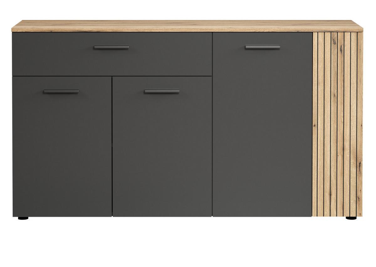 SIDEBOARD grau, Evoke Eiche 150 cm, Kommode 4-türig - Eichefarben/Schwarz, Holzwerkstoff/Kunststoff (150/83/32cm) - Top.Furn