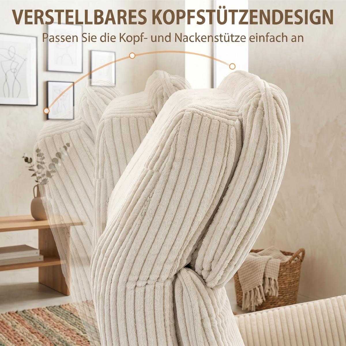 RELAXSESSEL Polyester Cremeweiß - Silberfarben/Creme, Textil/Metall (76/114/87cm) - HOMCOM