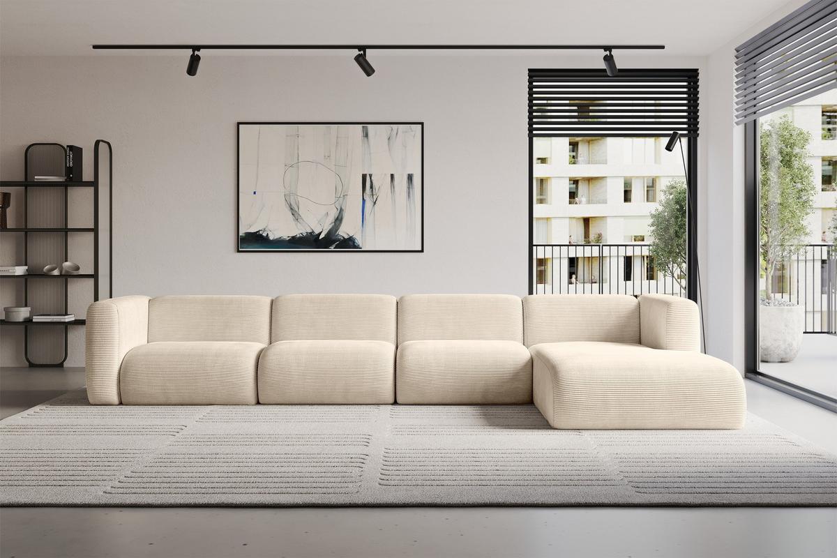 ECKSOFA Ottomane Rechts MIRA-L3 409x179x70 Beige Cord - Sandfarben/Beige, Holzwerkstoff/Kunststoff (409/179cm) - ALTDECOR