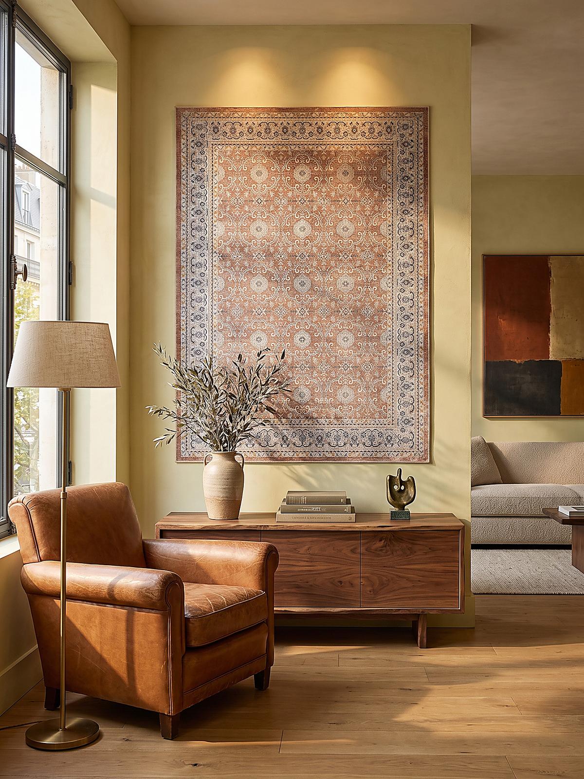 TEPPICH Kurzflor, waschbar, mit floralen Ornamenten, VERNANTE in Terrakotta-Creme, 120 x 170 cm - Rot, Textil (120/170cm) - KADIMA DESIGN