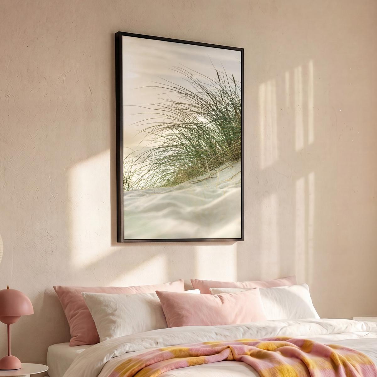 LEINWAND Bilder mit Rahmen - Dünen mit Strandhafer in der Sonne des Nationalparks Schleswig-Holsteinisches Wattenmeer - 100x150 - Creme, Textil (100/150cm) - MuchoWow