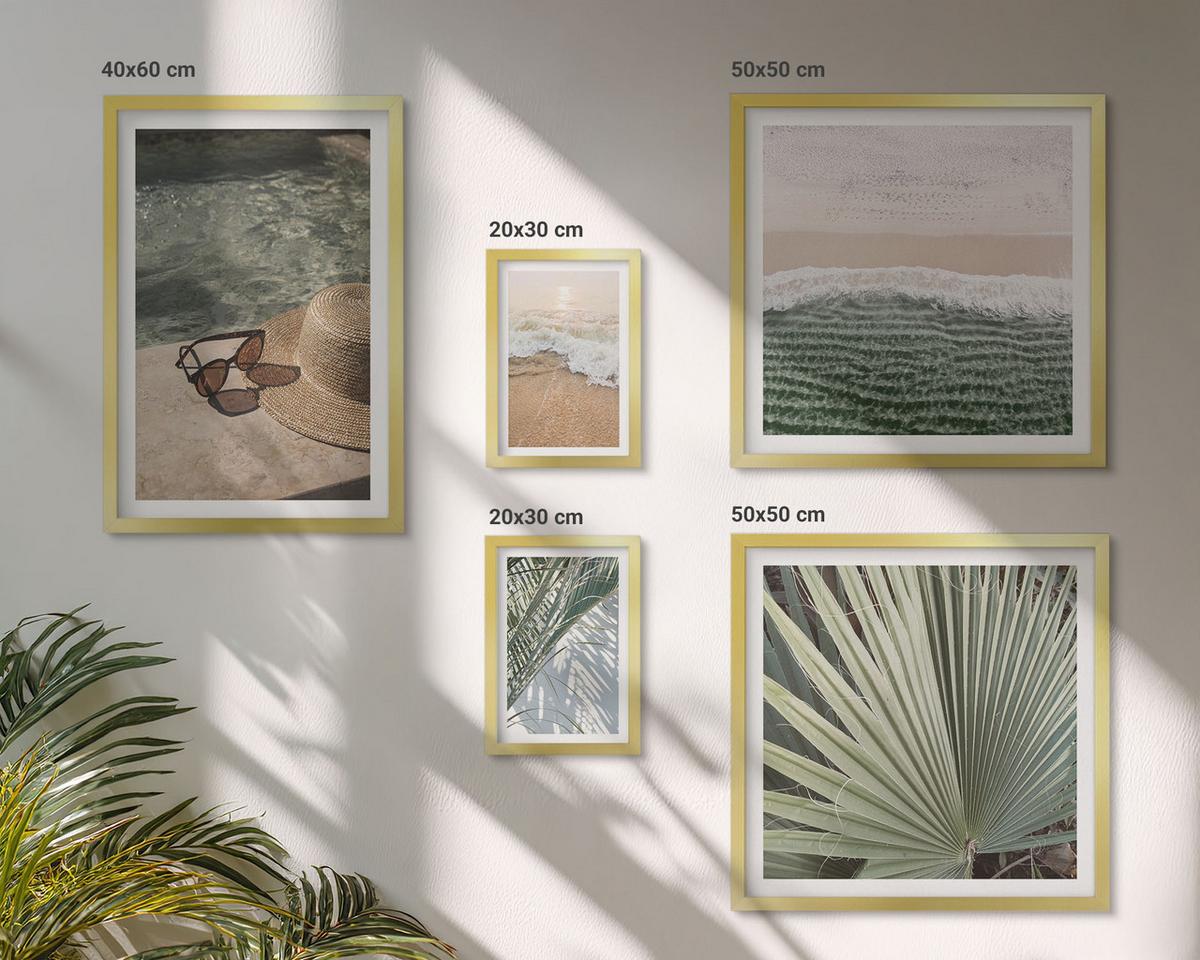 BILDER SET 5er Set - 50x50 cm & 20x30 cm & 40x60 cm Goldrahmen - Strandhut und Sonnenbrille - Goldfarben, Kunststoff (40/60cm) - TULUP