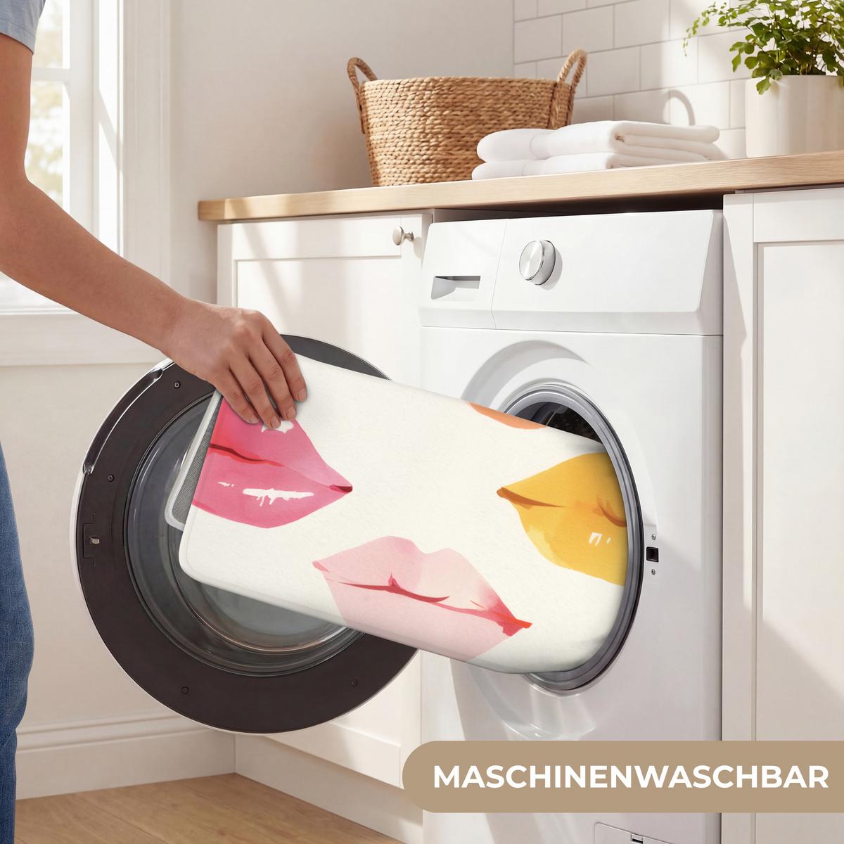 BADEMATTE Lippen - Bunt - Glänzend 120x60 cm - Rosa, Textil (120/60cm) - OnlyWow