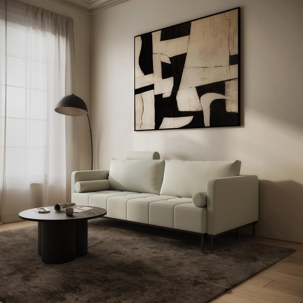 SCHLAFSOFA Skilia mit Schlaffunktion, 3-Sitzer 224 cm - Ecru/Schwarz, Textil/Metall (224/85/102cm) - Selsey